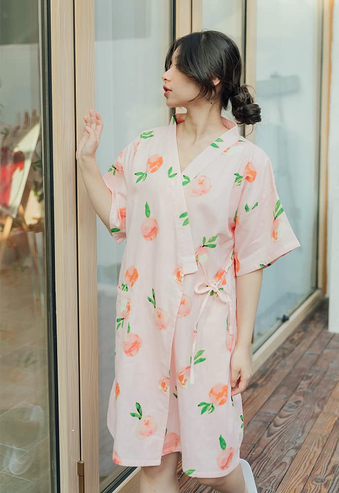 Euyqs Cotton Double Open Long for Hospital and Postpartum Use Women's Pajamas, Gauze, Front, Length, Use, Care, (Pink, Medium)