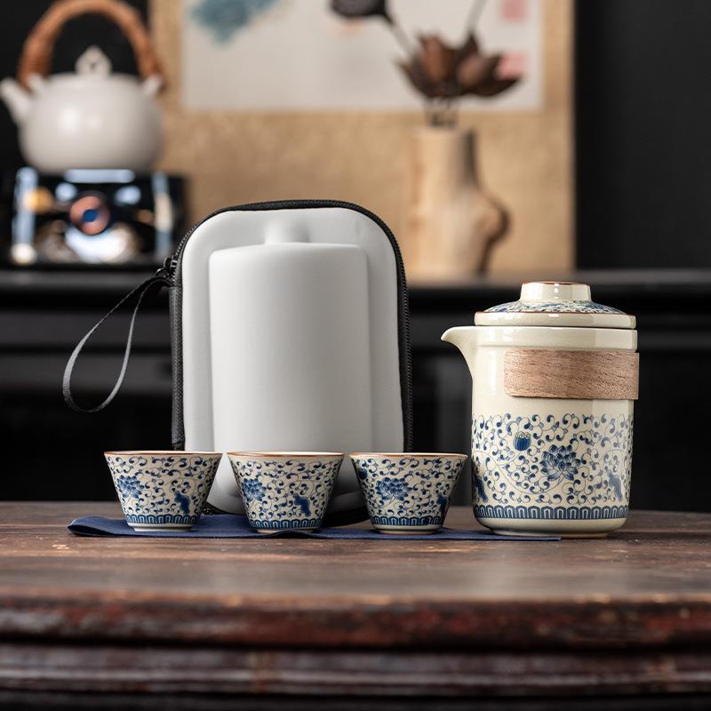 Wrapped lotus Ru kiln opening high-end travel tea set outdoor portable light luxury business commemorative gifts
