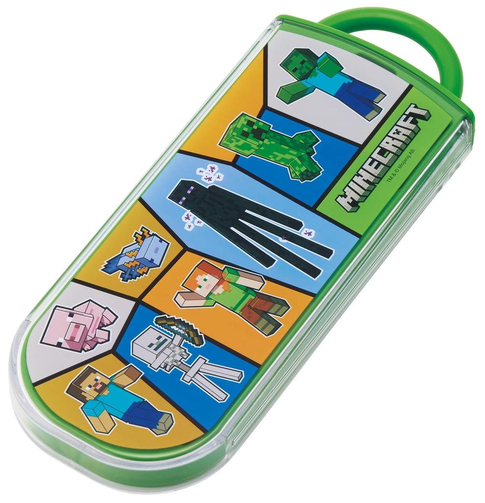 Skater Cutlery Set for Children - Lunch Box Set, Chopsticks, Spoon, Fork, Made in Japan, Slide-Type, Name Sticker Included, Trio Set, Minecraft