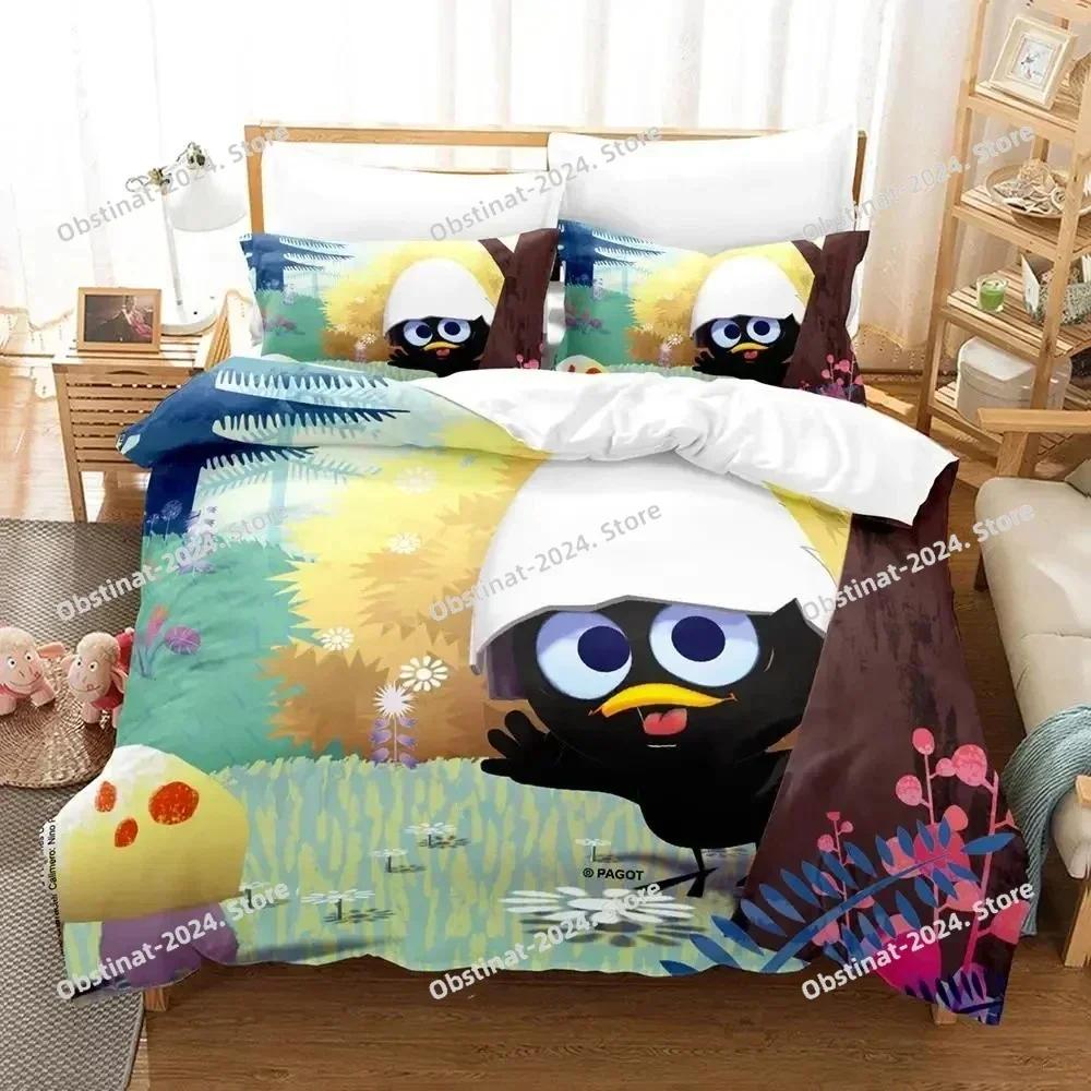 Anime Cute Calimero Bedding Set Printed single Comforter Quilt Bed Cover Duvet Cover Pillow Case 3 Pieces Sets Kids Adult Size