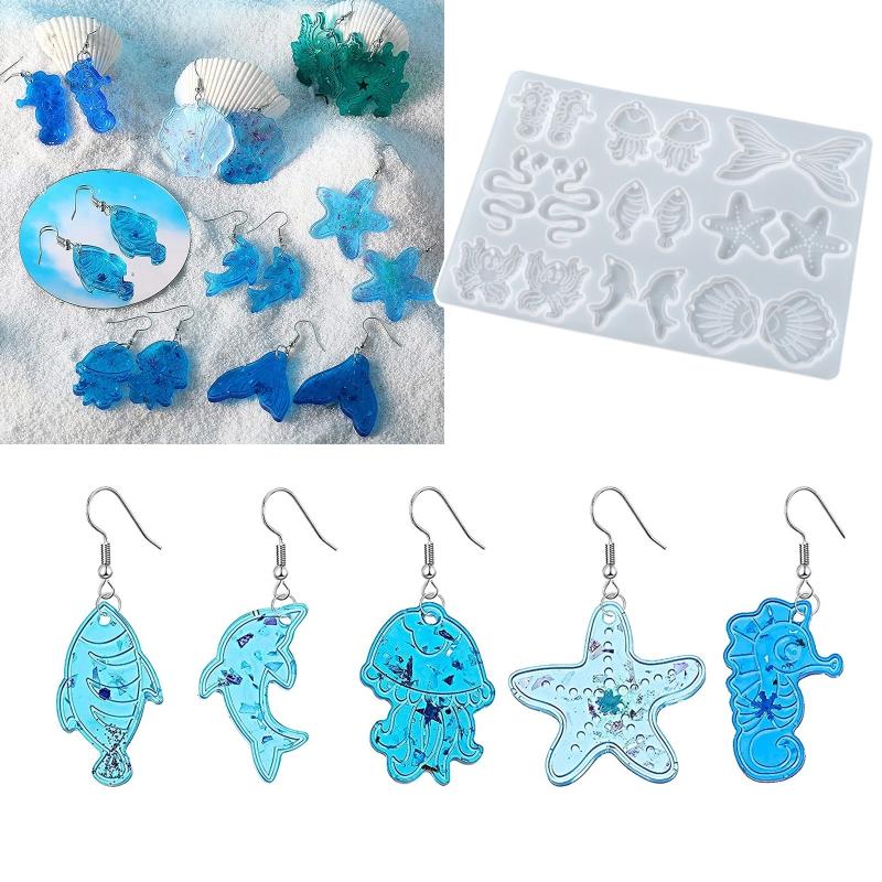 Ocean Series Earring Molds Resin Jewelry Molds,Earring Silicone Mold for w/ Hole for DIY Resin Jewelry,Pendant,for Key C