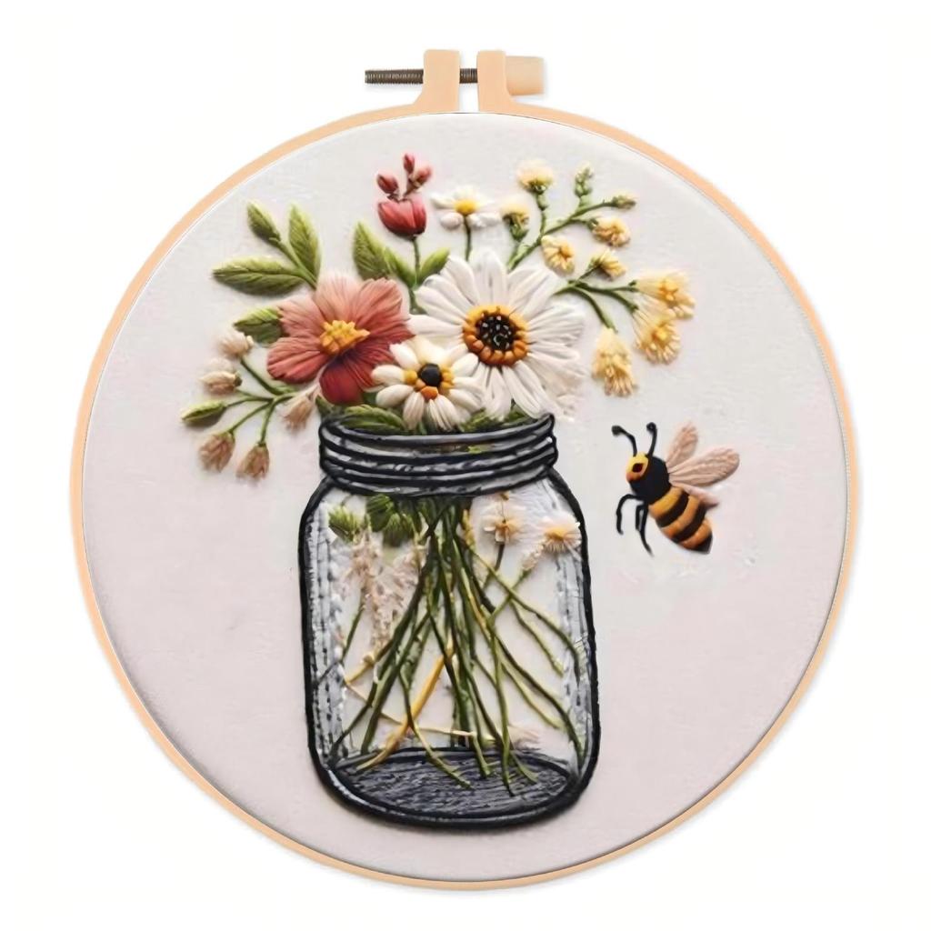 1 zestaw haft europejski DIY wazon seria pszczół pakiet materiałów DIY haft ręcznie robiony pakiet materiałów z tkaniny