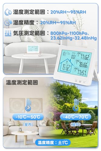 Digital Wireless Thermometer and Hygrometer, Three Sensors, High Precision, Large LCD Screen, Waterproof, Weather Forecast, Outdoor/Indoor Use, Backli