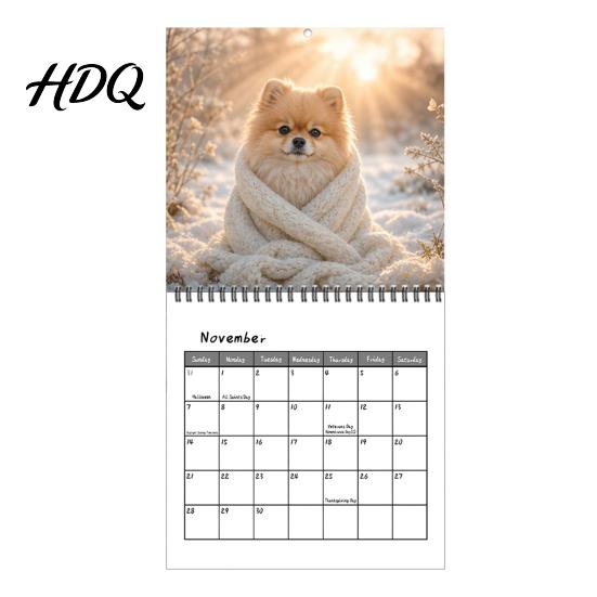Wall Hanging Planner 2027 Pomeranians Calendar Cute Dog Square Monthly Spiral Binding Gift for Lovers 12 Month Home Office Lover Gifts Thick Paper