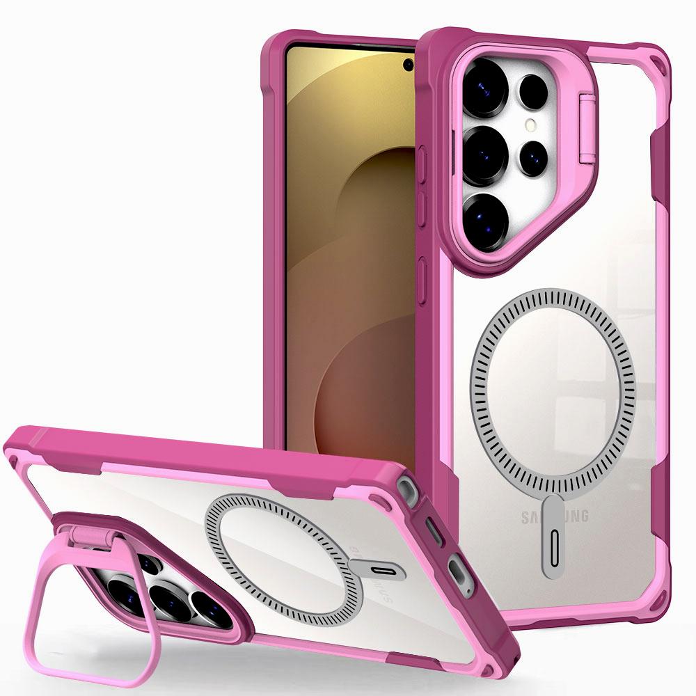 

Luxury Transparent Shockproof Armor Case For Samsung Galaxy S25 S24 Ultra Plus Edge S25Ultra Magsafe Wireless Charge Stand Cover For Samsung S24 рожевий