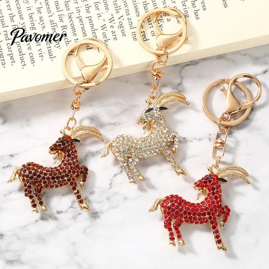 Realistic Goat Charm Keychain with Sparkling Rhinestone, Golden Plated Sheep Alloy Bling Keyring, Animal Pendant for Backpack Handbag