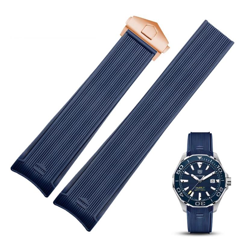 Pro TA-G HEUER AQUARACER 43MM ciferník WAY201A WAY211C WAY201B Silikonový řemínek na hodinky s ohnutým okrajem černý modrý potápěčský náramek