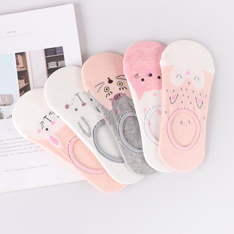 5 Pairs/lot Cute Harajuku Animal Socks Women Summer Korean Cat Bear Rabbit Funny Low Cut Ankle Sock