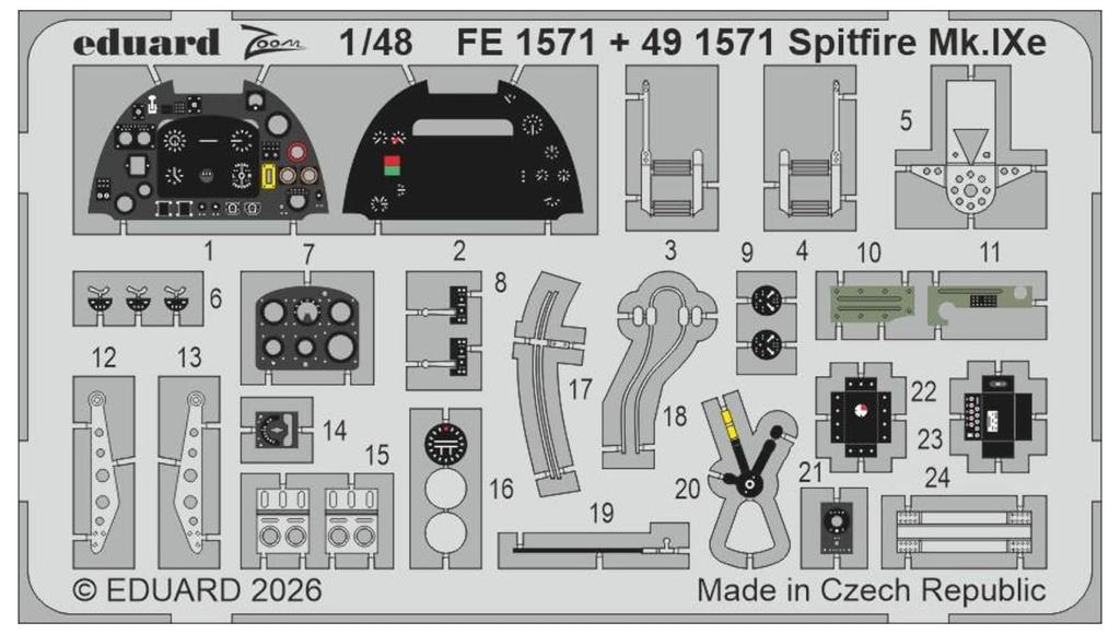 Eduard Zoom Series Supermarine Spitfire Etched Parts Plastic Model Kit Parts EDUFE1571 1/48 Mk.IXe (for Airfix) (Airplane)