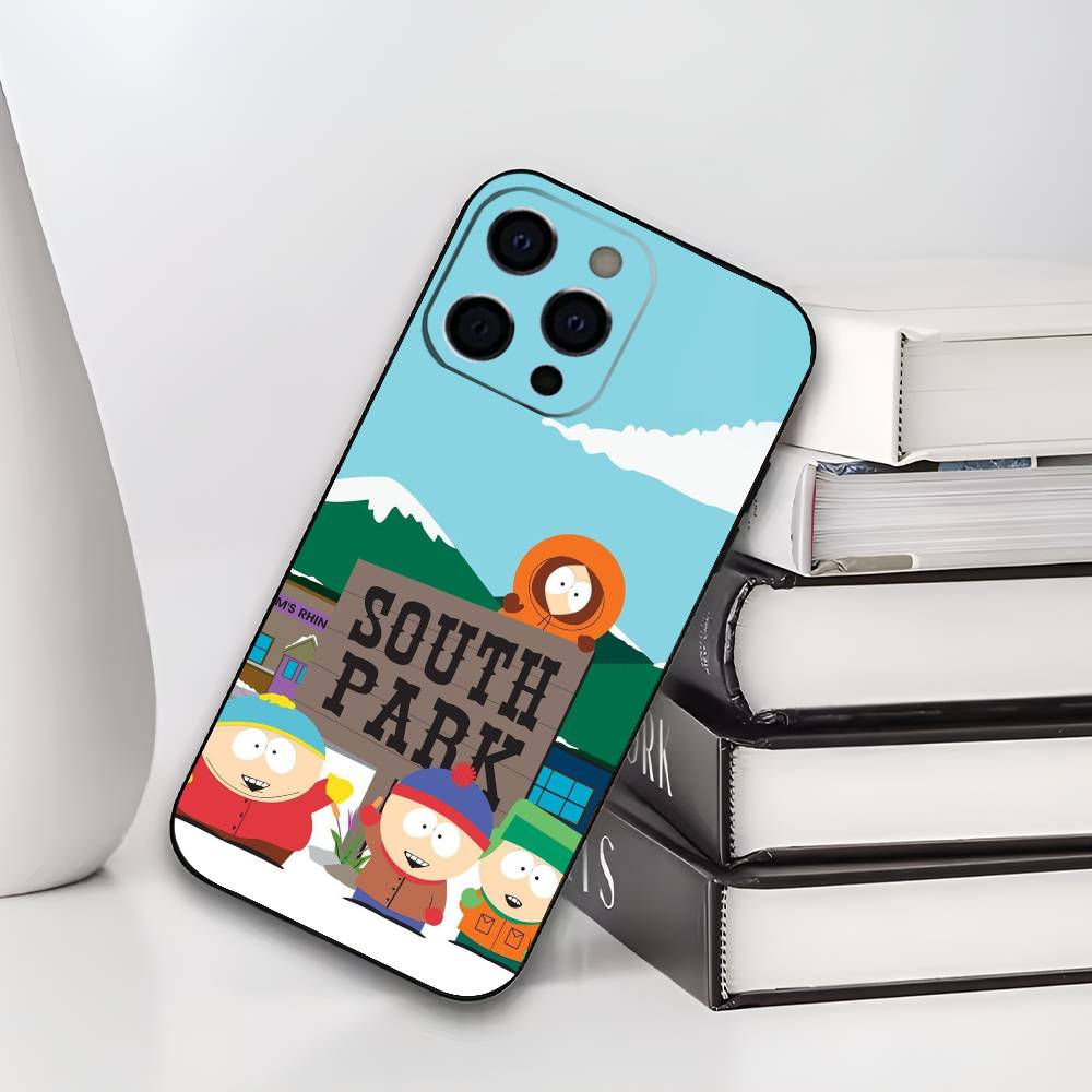 S-South P-Park Cartoon Phone Case For iPhone 17,16,15,14,13,12,11 Plus,Pro Max,XS,Soft Black Cover