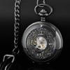 PJX1668 NEW Roman Numerals Men's Manual Mechanical Pocket Watch Black Hollow Design Pocket Chain Pendant Vintage Pocket Clock