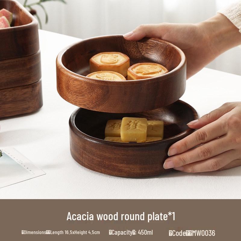 Luxury Black Walnut Tray: Rectangular Solid Wood for Home, Tea, & Water Cups, with Round Plate