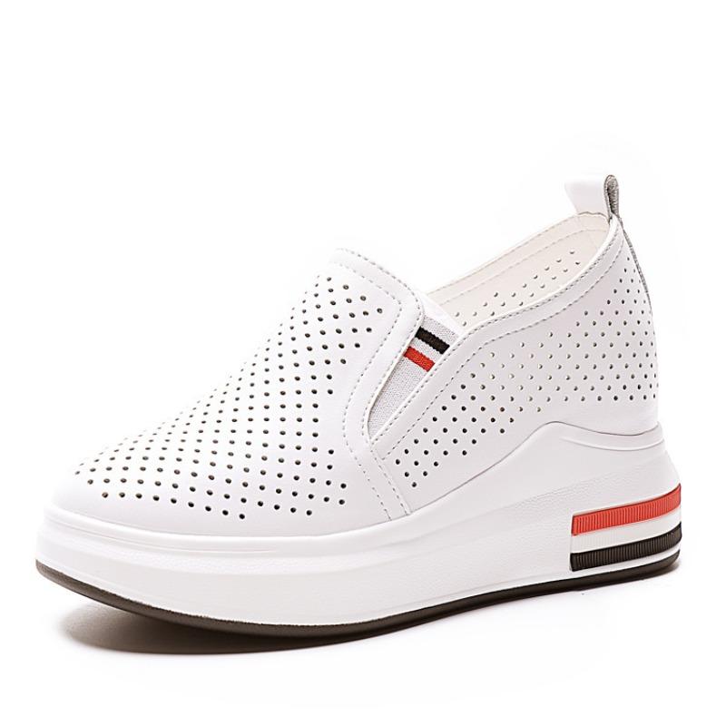 Frühling, Sommer und Herbst Damenschuhe neue dicke Sohle Keilabsatz Innenabsatz Absatz Einzelne Schuhe kleine weiße Schuhe Damen Low-Top Freizeit-Sportschuhe