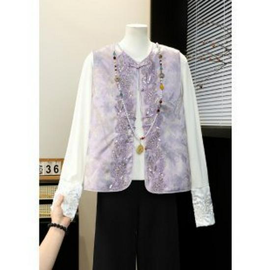 Spring 2026 Women s Elegant National Style Jacquard Vest Jacket - Age-Reducing and Fashionable Outerwear M фиолетовый