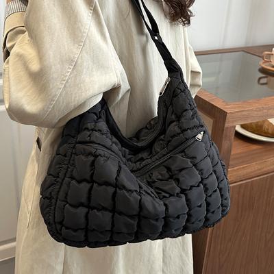 Niche Dumpling Bag, Fashionable Single-shoulder Crossbody Bag, Checkered Bag, Cloud Cream Puff Pleated Bag