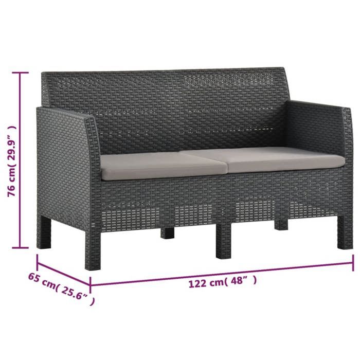 VidaXL Salon de jardin 2 pcs avec coussins PP Rotin Anthracite