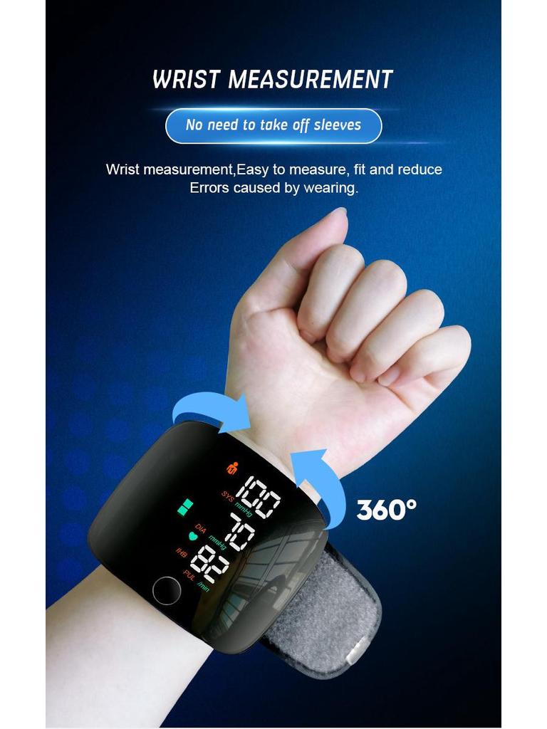 LED Wrist Blood Pressure Monitor - Fully Automatic Electronic Home Medical Device with Rechargeable Battery