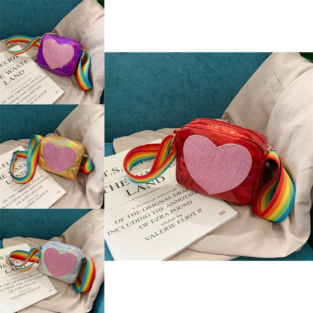 Chic Korean Style Kids Bag With Shiny Pu Leather And Colorful Rainbow Strap For Boys And Girls