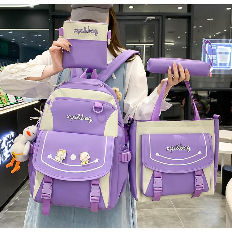 4 Pcs Set Pupil Schoolbags for Girls Grade 3 6 Lightweight Children Tutoring Bag Cute Cartoon Junior High School Teenager Girl Backpack