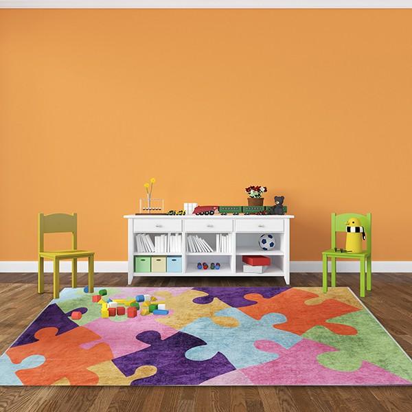 Children's Bedroom Rug 100x160 Cm Polyester Puzzle Multi