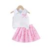  22/5000 Girls' Fashionable Two-piece Summer Children's Sweet Striped Top + Pleated Skirt Set