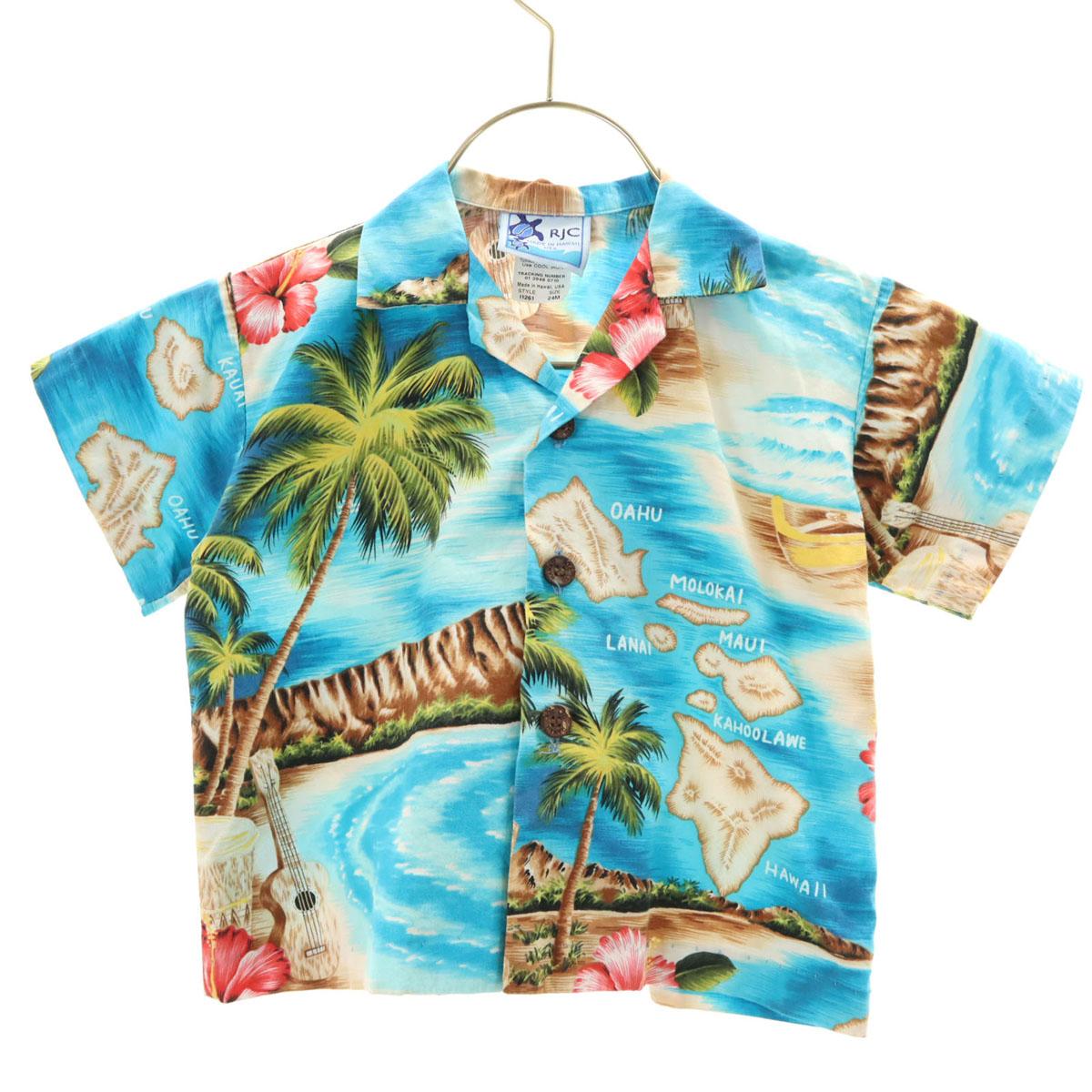 

RJC Сделано на Гавайях морской узор Рукав короткий Отложной воротник Рубашка алоха 24М Детская Б/У