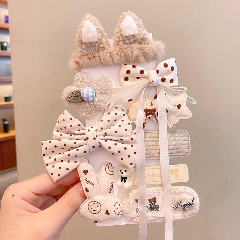 Autumn & Winter Plush Bear Hair Accessories: Cute Milk Coffee Wool Flower Butterfly Hairpin for Children