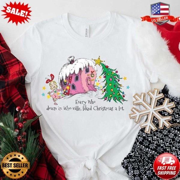 Dr Seuss Shirts Grinch Cindy-Lou Who Holding Presents Christmas T-Shirt S-5XL 3XL