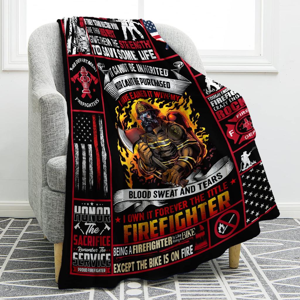 Firefighter Theme Printed Blanket for Sofa Bed Travel Camping Living Room Office Conditioning Blanket for All Seasons Gifts