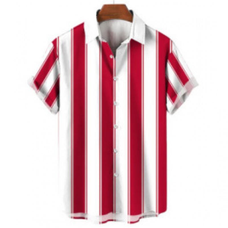 Summer new men's top striped D print men's cardigan lapel