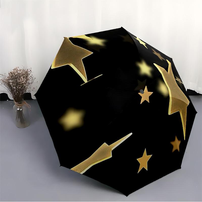 1pc Golden Stars Automatic Folding Umbrella - Portable Collapsible Design, 8-Rib Iron Frame, Durable Fabric Yy251125131