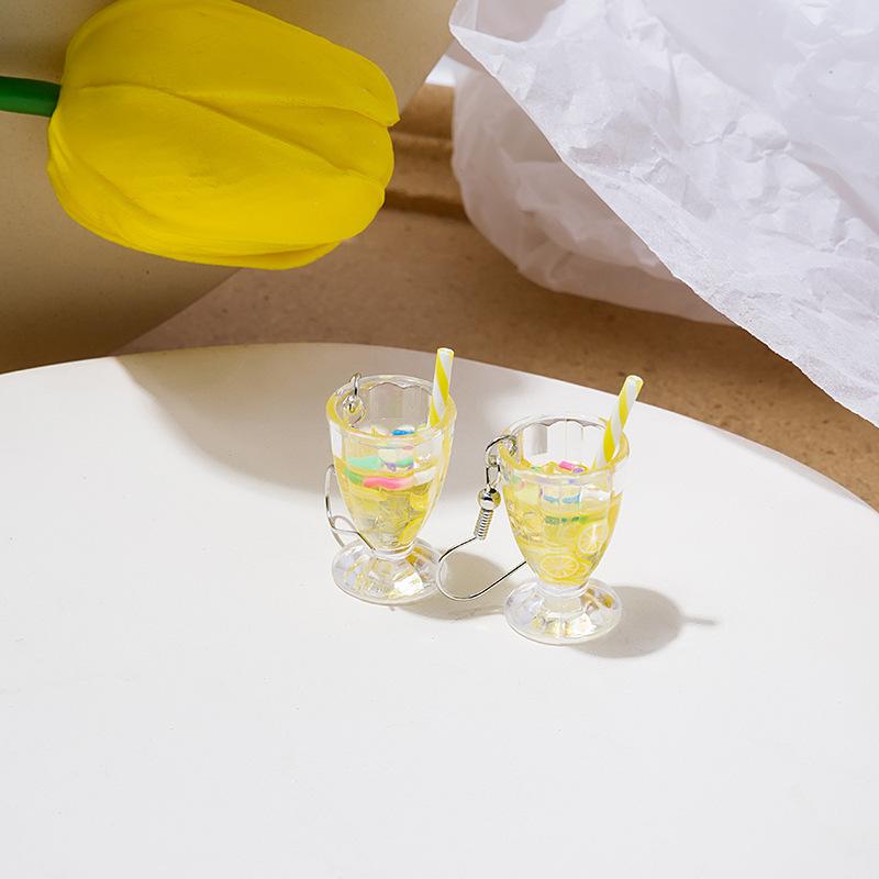 Cartoon Creative Handmade Milk Tea Cup Beverage Bottle Earrings, Funny Cute Mineral Water Bottle Earrings