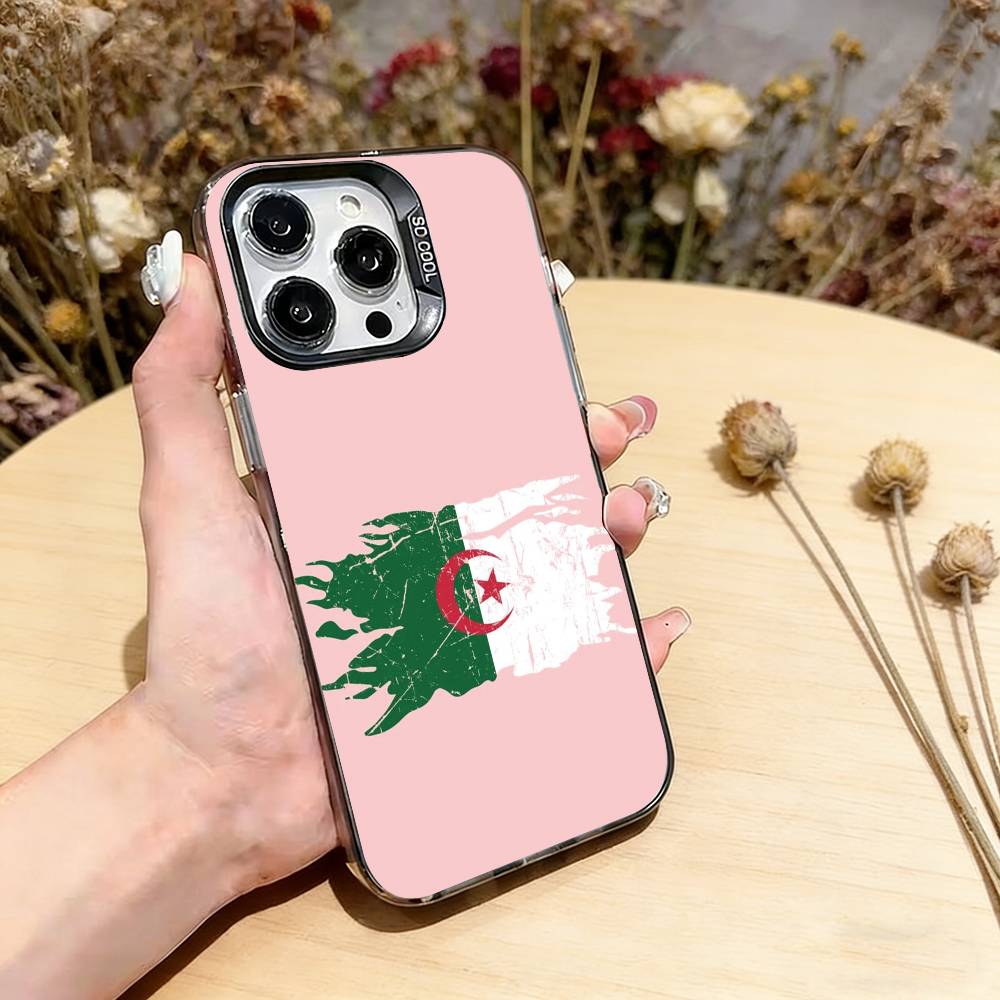 Algeria F-Flag Phone Case For iPhone 17,16,15,14,13,12,11 Plus,Pro Max,XS,Colorful Silver Black Cover