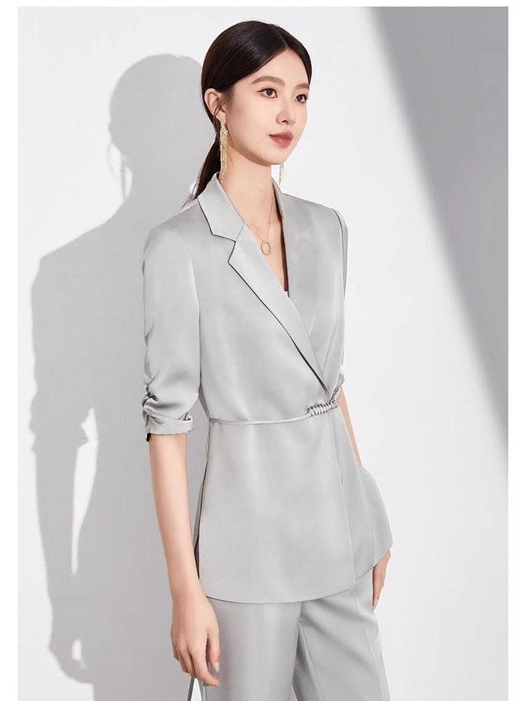 Spring/Summer New Seven-Sleeve Lightweight Professional Suit with Trousers - New Chinese Style Formal Wear