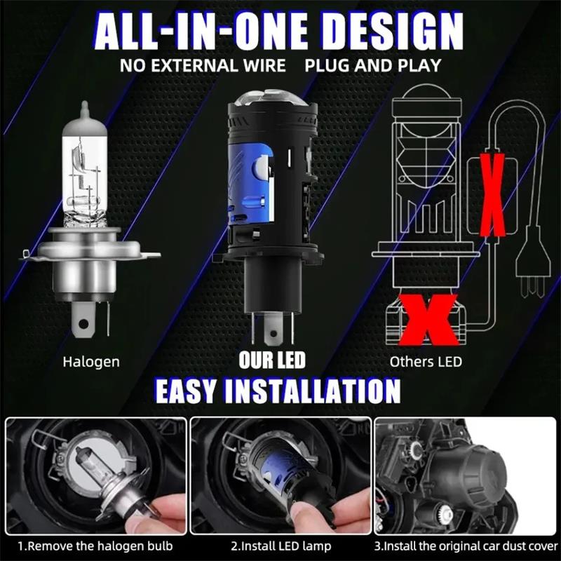 1/2PCS H4 Bi LED Projector Lens Headlight Bulbs Canbus Auto Fog Lamp H4 White High Low Beam Light Headlamp For Car Motorcycle 12V 24V