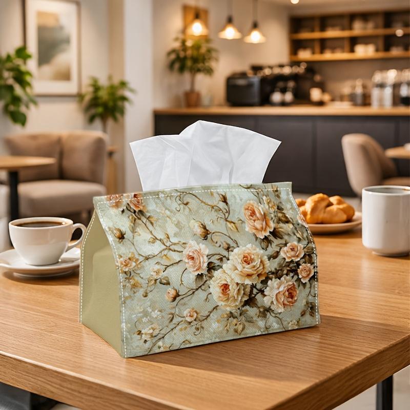 1pc of Vintage-Style Botanical Tissue Box Cover Featuring a Textured Peach Rose Vine Design, Made from High-Quality, Waterproof, And Durable Materials