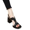 Women's Retro Brown Chunky Heel Sandals - Open-Toe, Single Strap, Comfortable High Heels