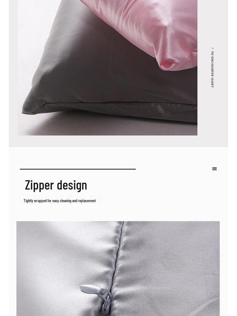 Solid Color Ice Silk Satin Zipper Pillowcase