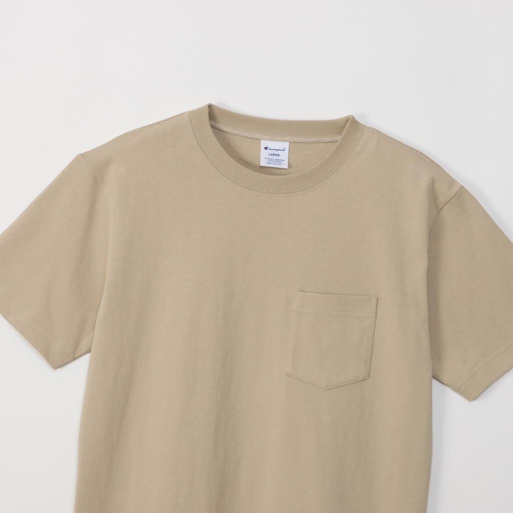 Champion Short Sleeve Crew Short Sleeve Pocket Sand Men's T-Shirt, Neck, 100% Cotton, USA, T-Shirt, Basic, Beige, C3-X357