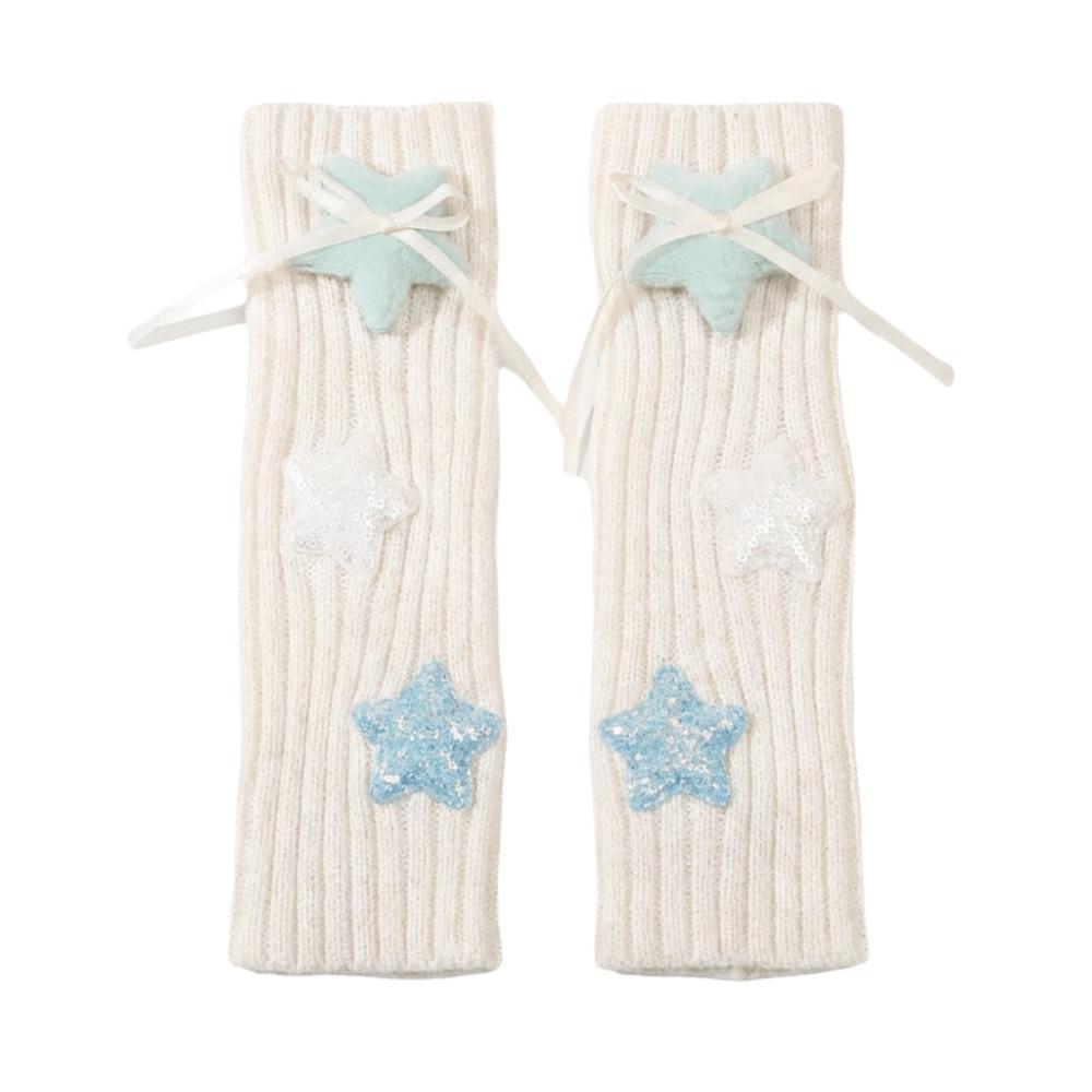 Plüsch Weiche Gestrickte Armstulpen Pailletten Stern Verziert Halbfingerhandschuhe Herbst Winter