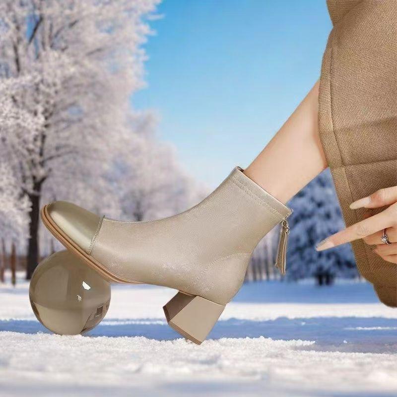 French Chunky Heel Ankle Boots - Autumn/Winter 2025: Versatile, Comfortable, Square Toe, Slimming Boots