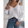 Women's Sweatshirt - Versatile Casual Solid Colour Cable-Knit Off-the-Shoulder Bell-Sleeve Knitwear