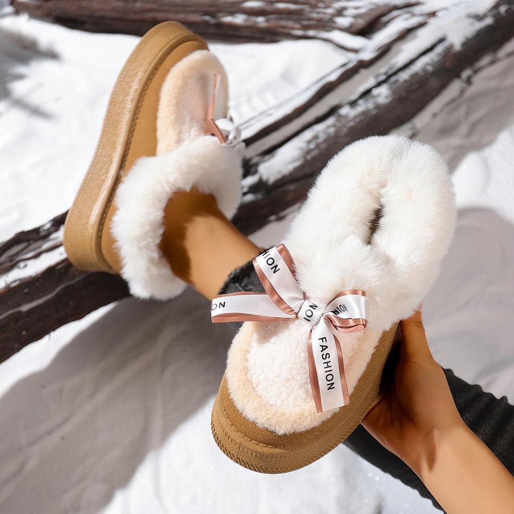 Damen 2025 Fuzzy Baumwolle Slip-On Schneestiefel: Dicke Sohle, Plus Samt, Warmer Winterstil