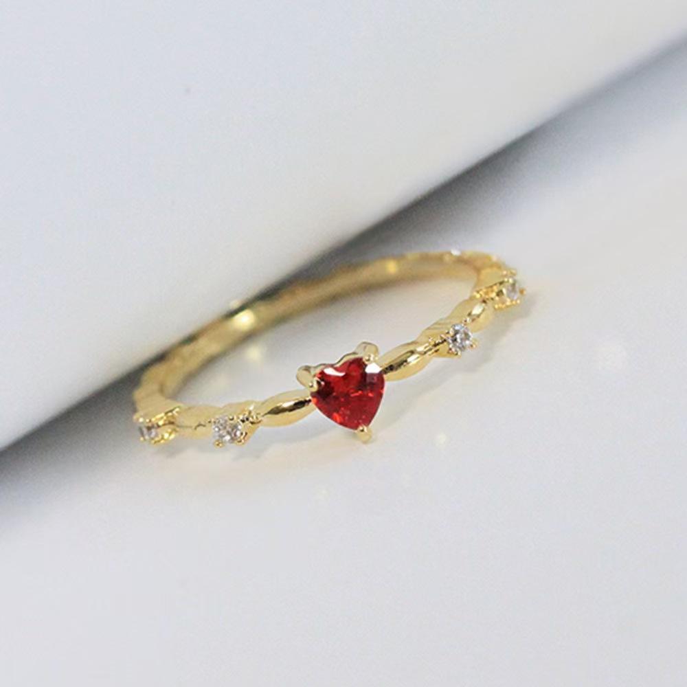 Hot Selling New Copper Inlaid Red Heart-shaped Ring European and American Women's Romantic Engagement Ring