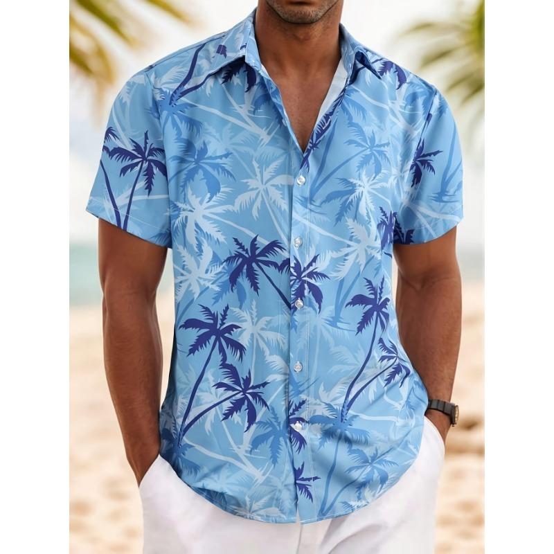 Nuova Camicia Hawaiana da Uomo con Stampa Palma Camicia Tropicale da Spiaggia Aloha Camicia Casual a Maniche Corte con Bottoni Camicie per Vacanze Estive
