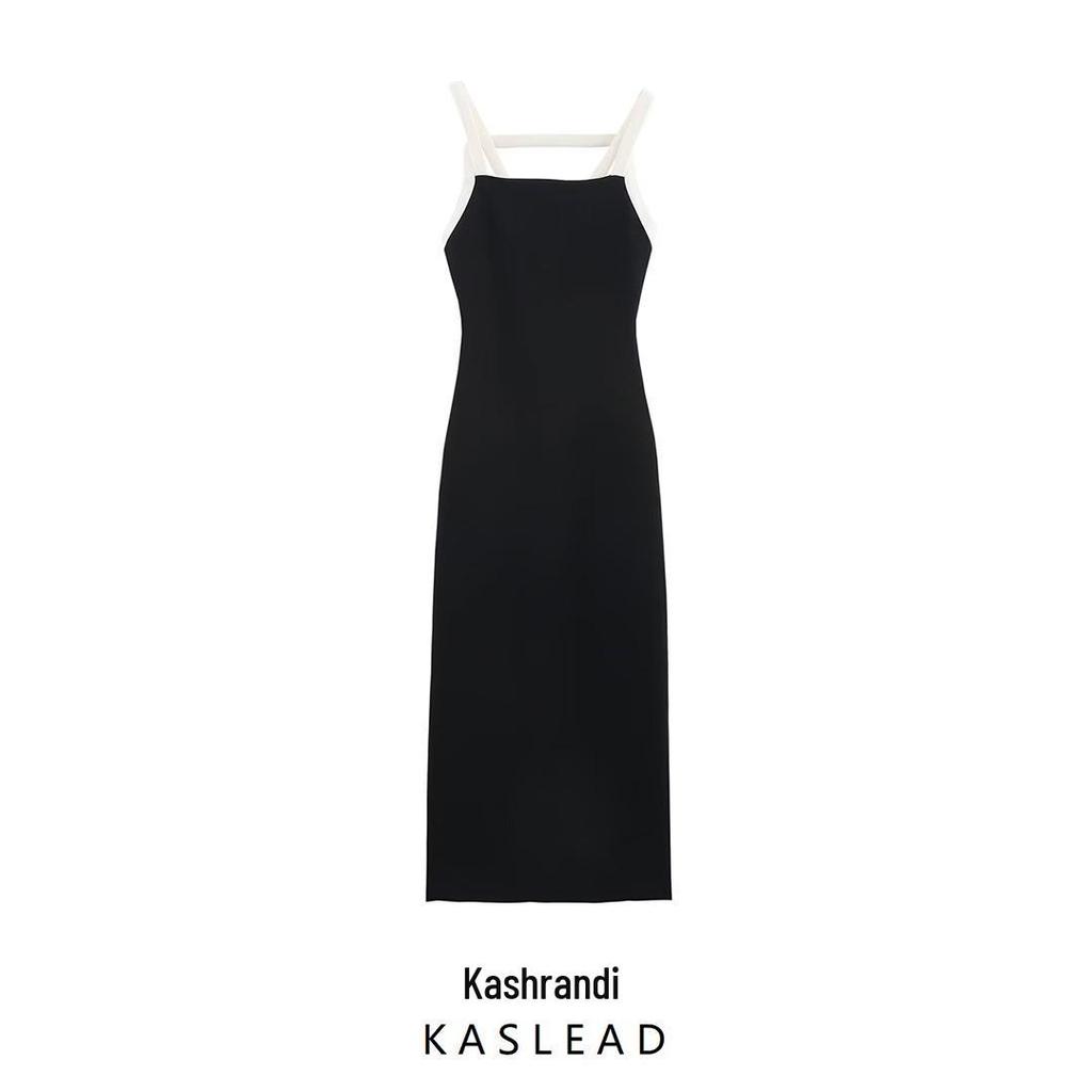 2025 Spring Slim Fit Color Block Halter Neck Dress - European & American Style