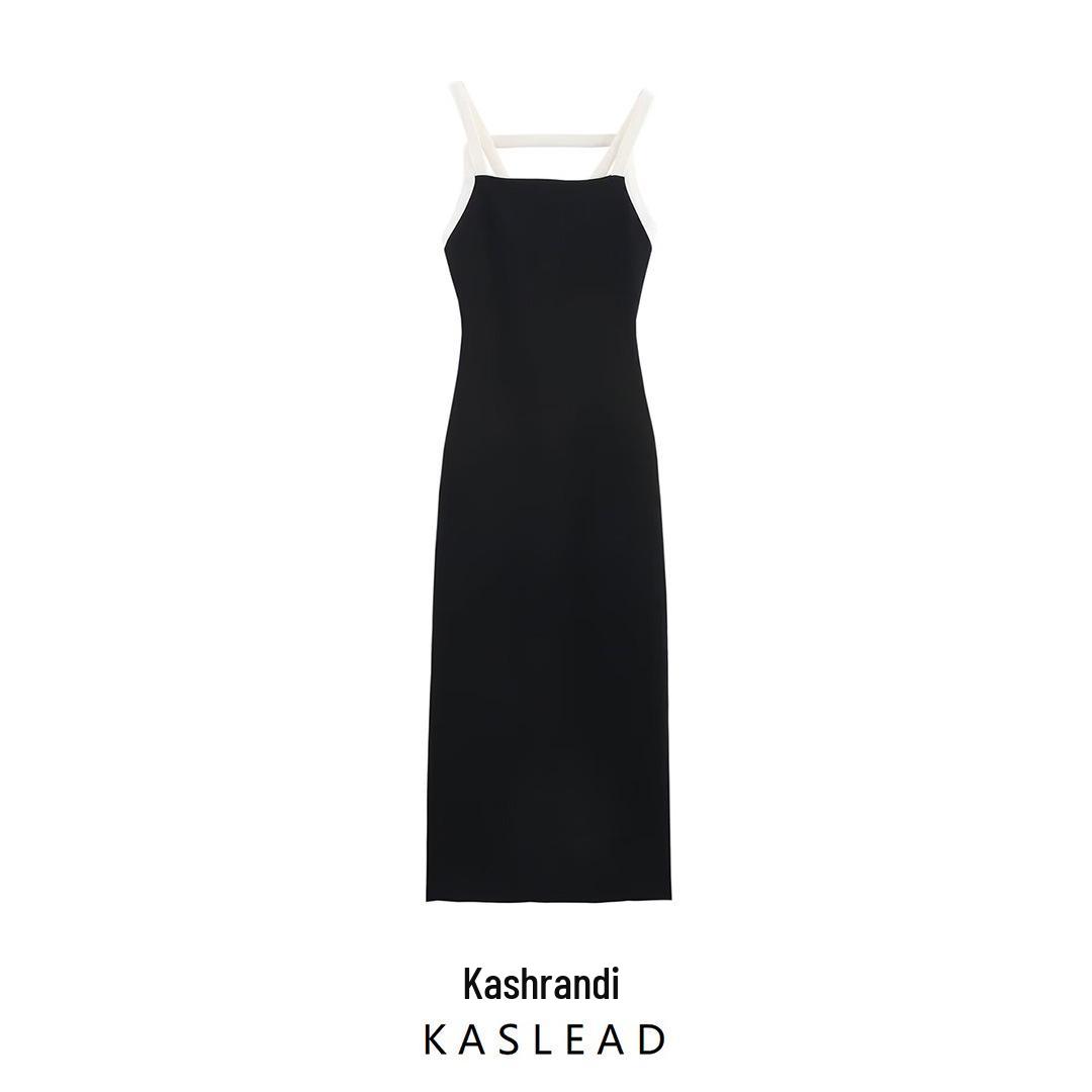 

2025 Spring Slim Fit Color Block Halter Neck Dress - European & American Style Small