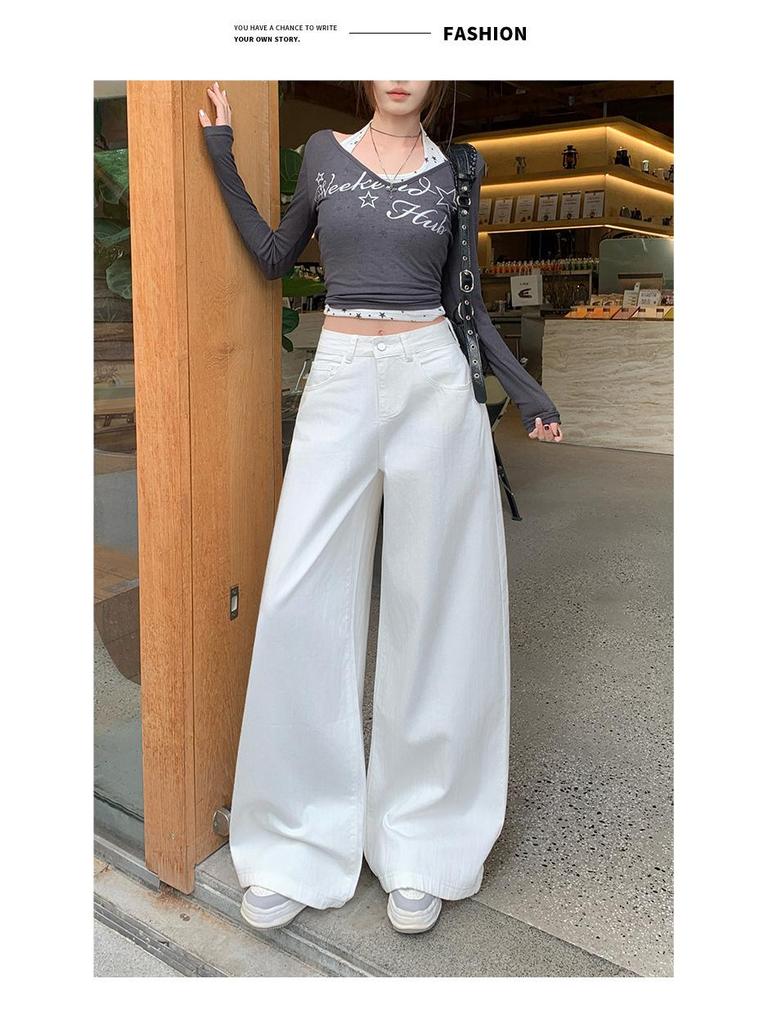 Women's High-Waisted Wide-Leg Denim Jeans - Bamboo White, Spring 2026