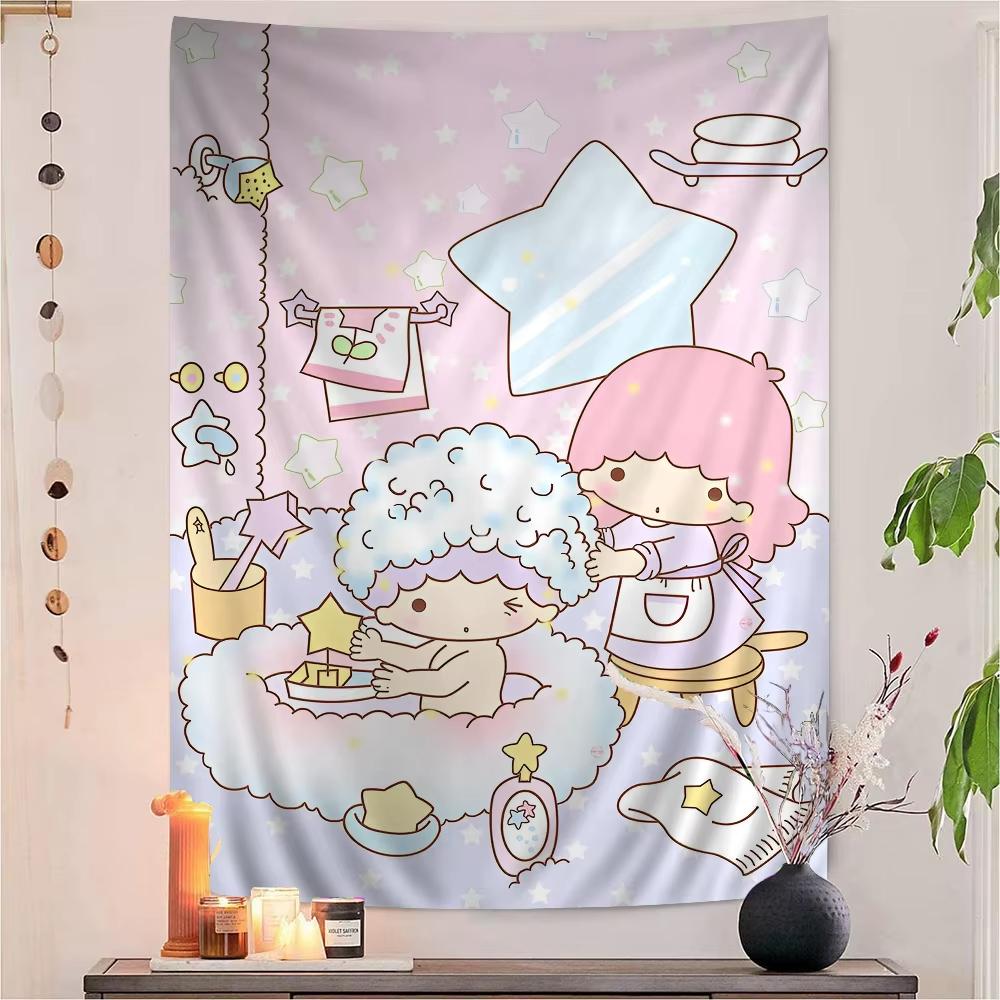 Sanrio Gemini Twin Stars Colorful Tapestry Hippie Flower Dorm Wall Art Decor