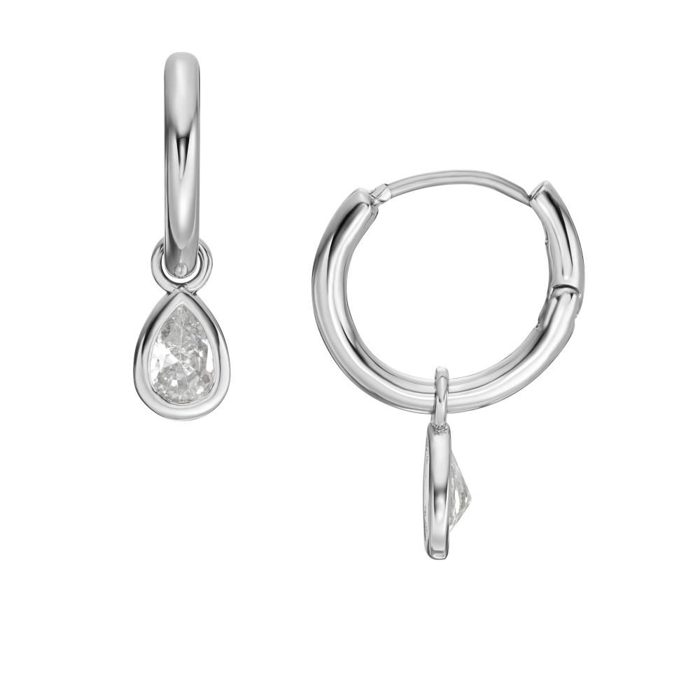 

Fossil Women s Ear Party Silver Tone Brass Hoop Earrings silver